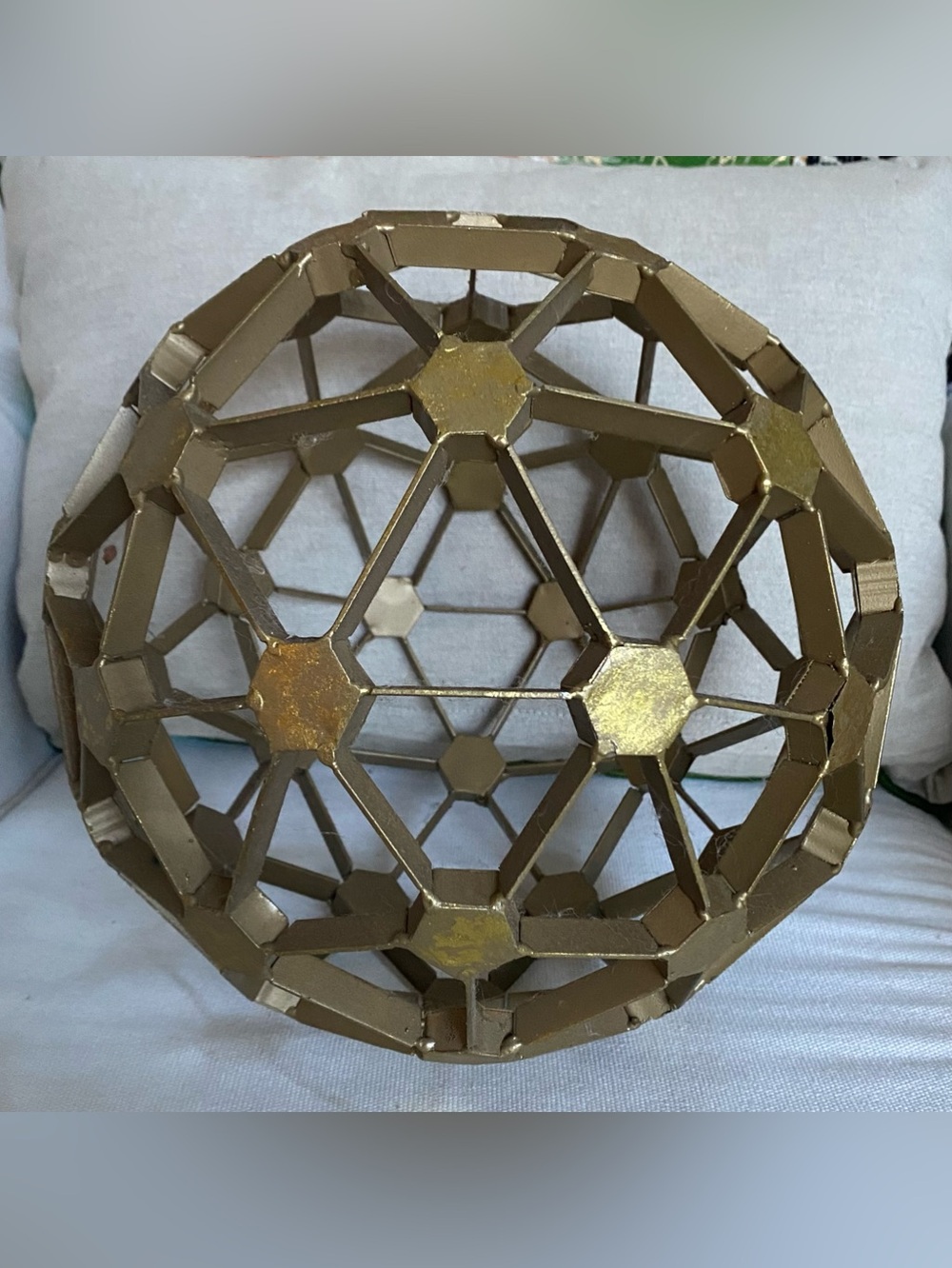 10” Gold Metal Geometric Orb Sphere Tabletop Sculpture Decor Large